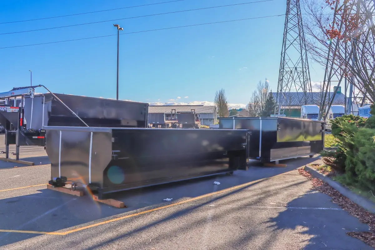 Roll-off dumpster ready for waste disposal at job site for Commercial Dumpster Rental in Greenwich